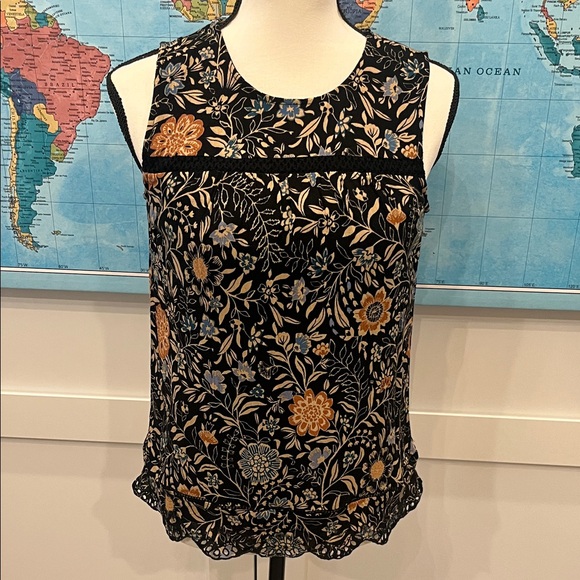 Daniel Rainn Black and Orange Floral Blouse - Picture 1 of 6